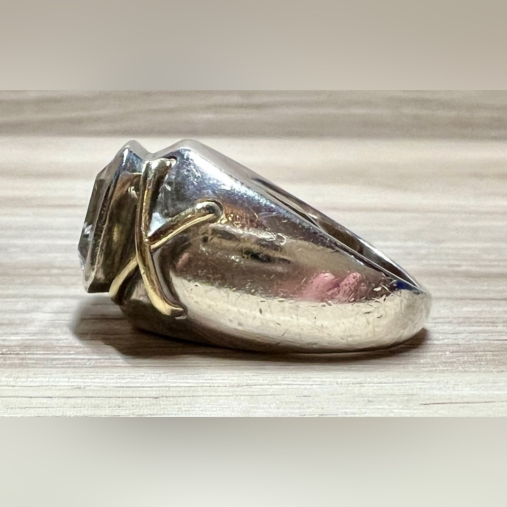 Vintage Designer KRYPELL Sterling Silver & Gold "X" CZ Dome Ring, Size 5.5 - Picture 3 of 13